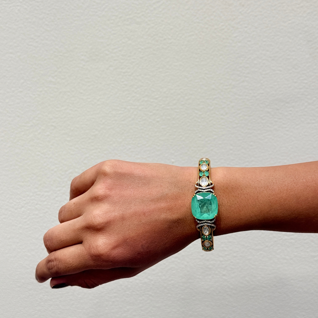 Emerald Green & White Stone Royal Statement Bracelet
