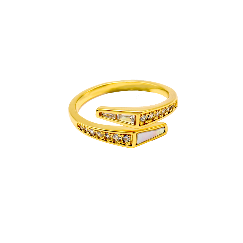 Gilded Geometric Inlay Bypass Ring