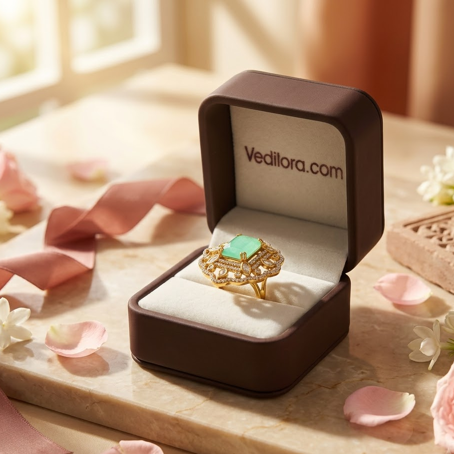 Kundan Floral Statement Ring Free Size / Adjustable Fit