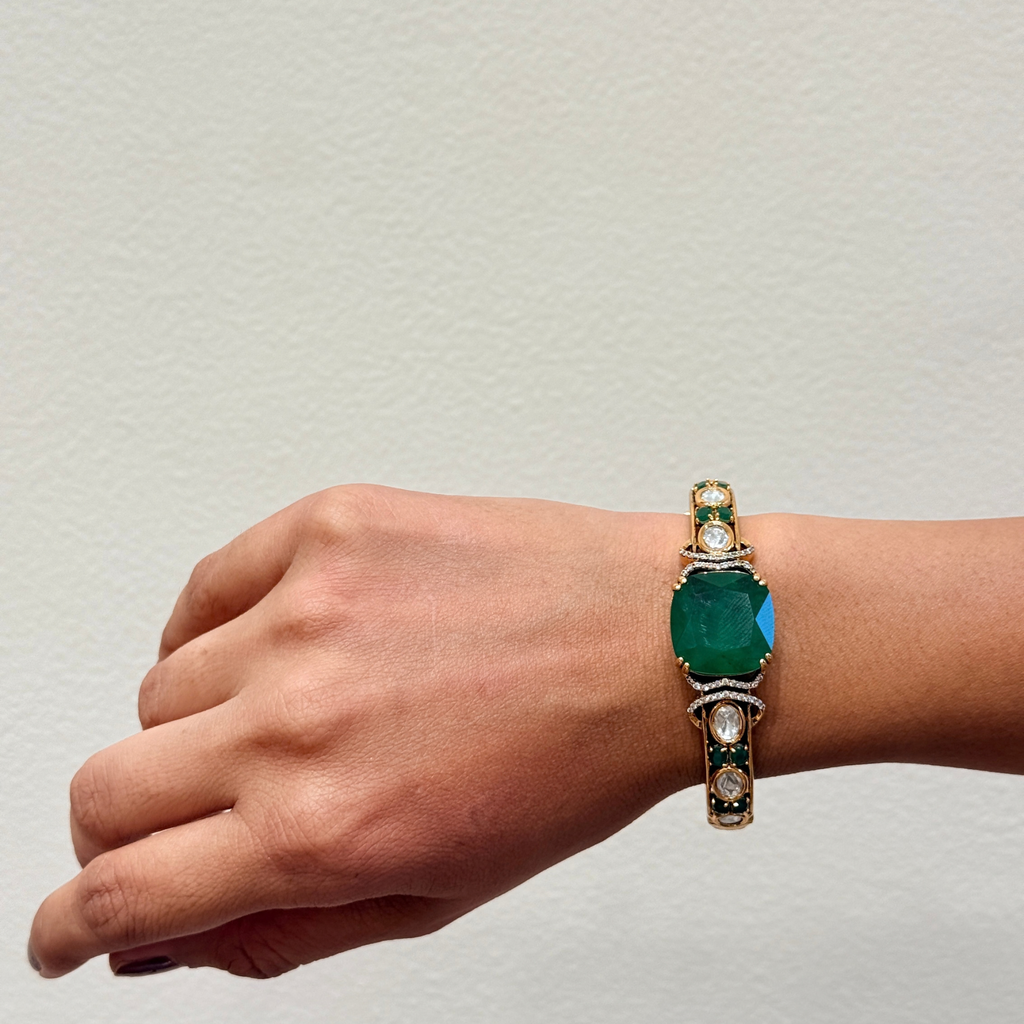 Emerald Green & White Stone Royal Statement Bracelet