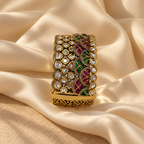 Emerald Green & Ruby Floral Statement Bracelet