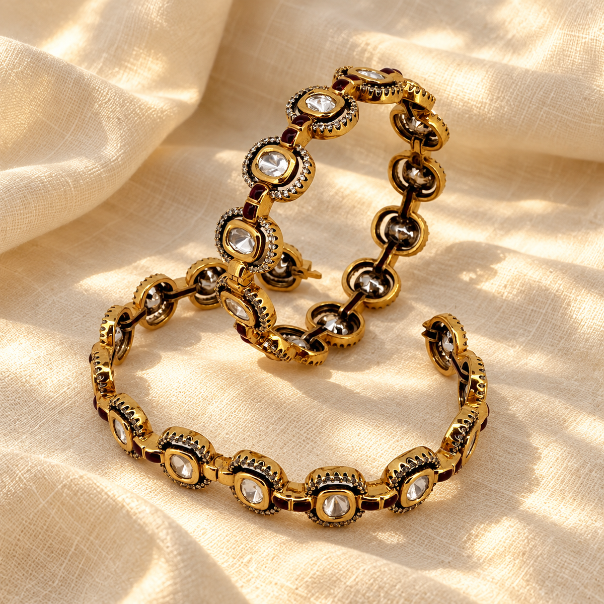 Green Kundan-Inspired Designer Bangle Set