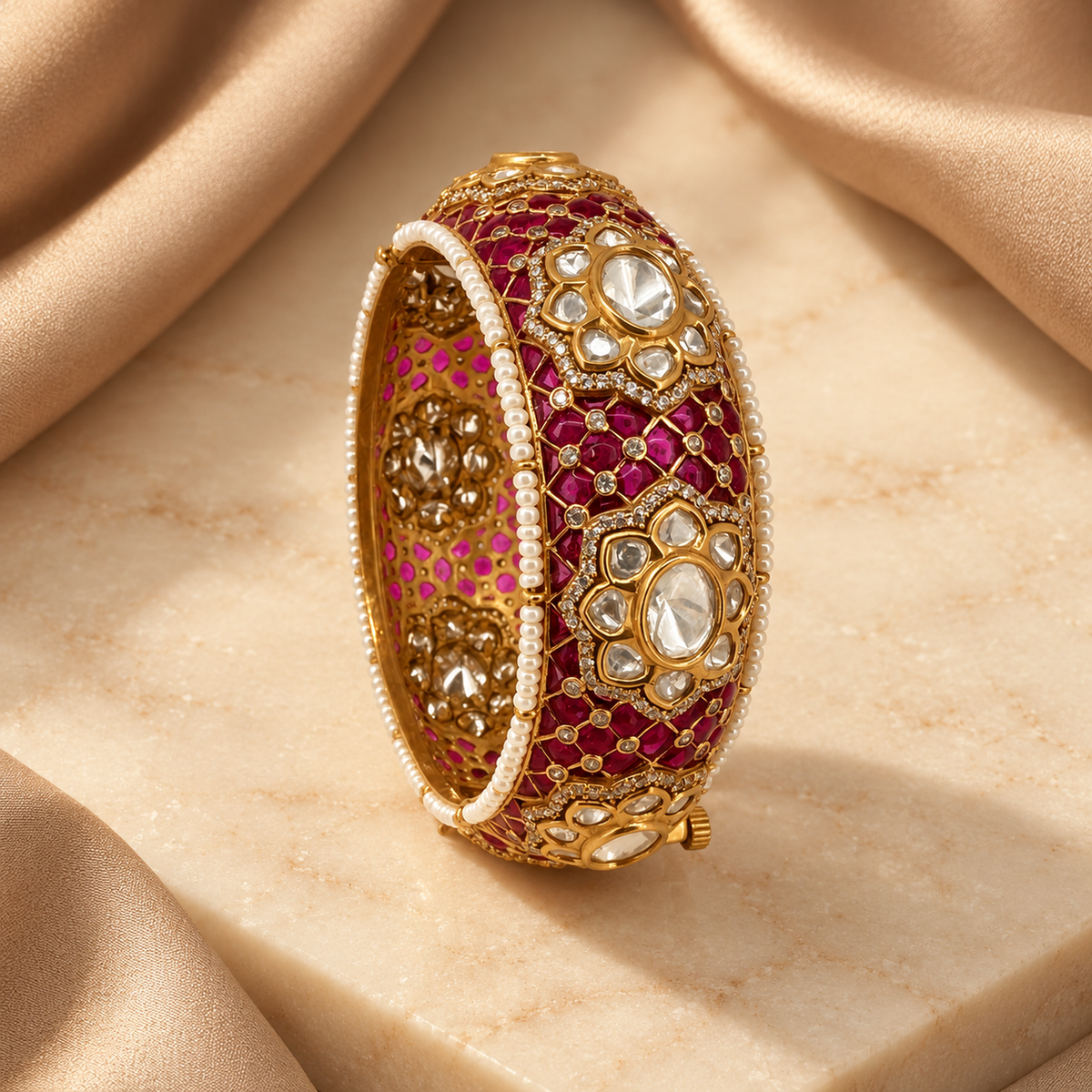 Ruby Pink Kundan-Inspired Polki Kada