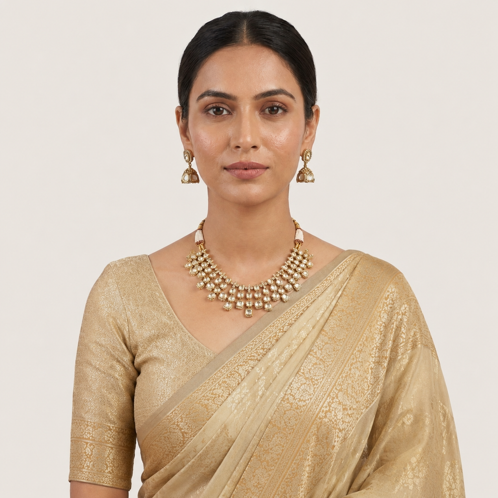Royal Kundan-Inspired White Stone Necklace & Earrings Set