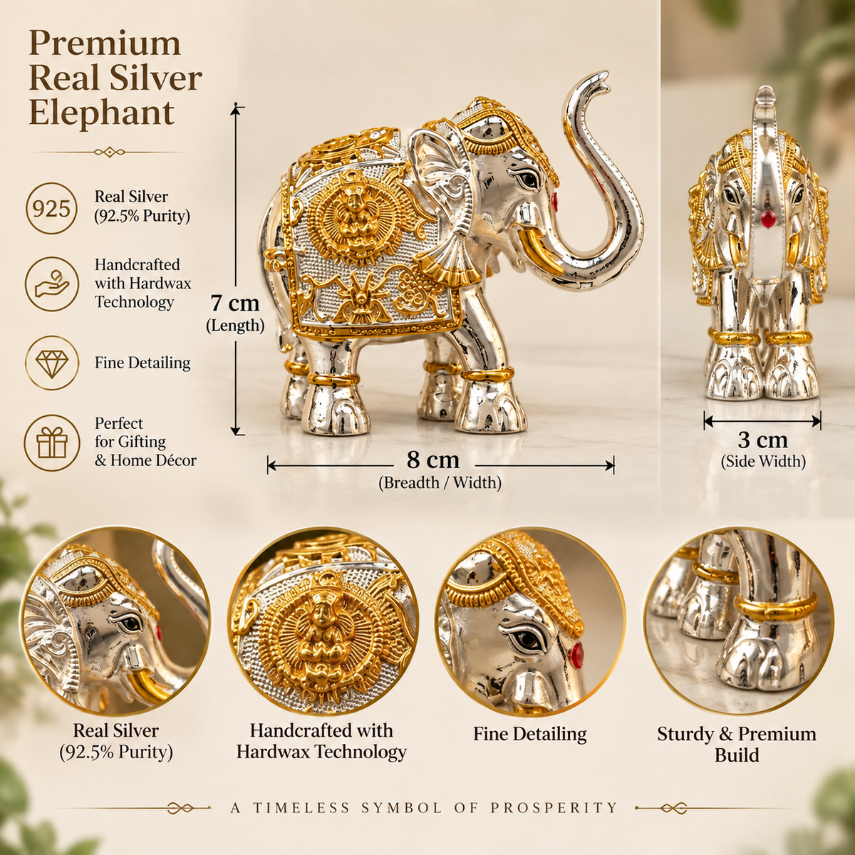 Premium Gold Plated Elephant Pair Showpiece | Silver | Home Decor, Vastu, Diwali Gifts, Wedding Gift, Living Room Decoration, Good Luck Figurine with Velvet Gift Box