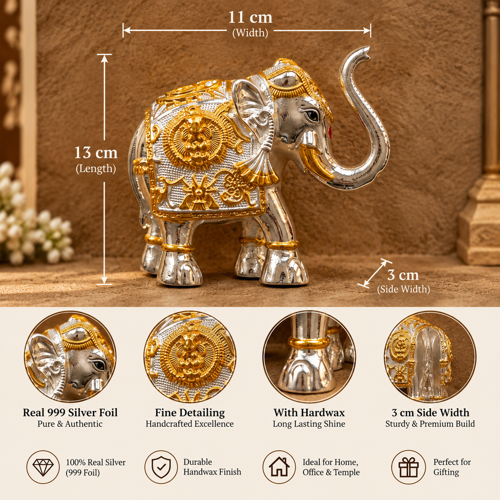 Royal Elephant Pair – Hardwax Base with 999 Silver Foil Coating