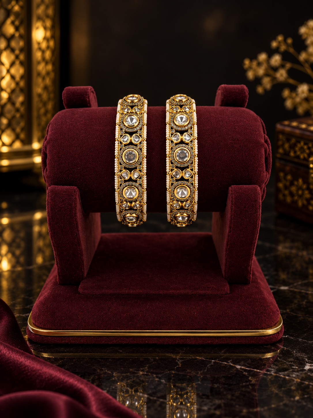 Royal Kundan Heritage Bangles – Elegant Gold-Tone Statement Set