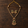 Vedilora® Premium Polki Pearl Necklace Set with Green Stones & Matching Earrings | Bridal & Festive Jewellery