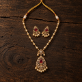 Vedilora® Premium Polki Pearl Necklace Set with Red Stones & Matching Earrings | Bridal & Festive Jewellery