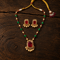 Vedilora® Royal Green & Red Traditional Necklace Set with Matching Earrings