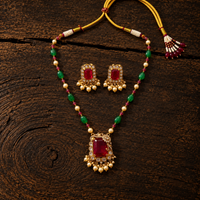 Vedilora® Royal Green & Red Traditional Necklace Set with Matching Earrings