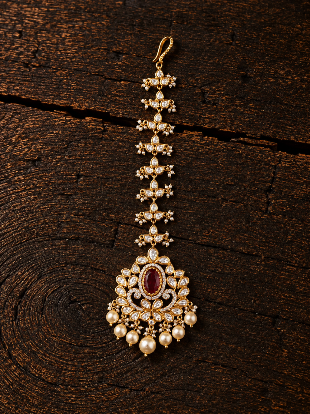 VEDILORA Fashion Jewellery Green & Red Victorian Plated Ethnic Kundan Tikka