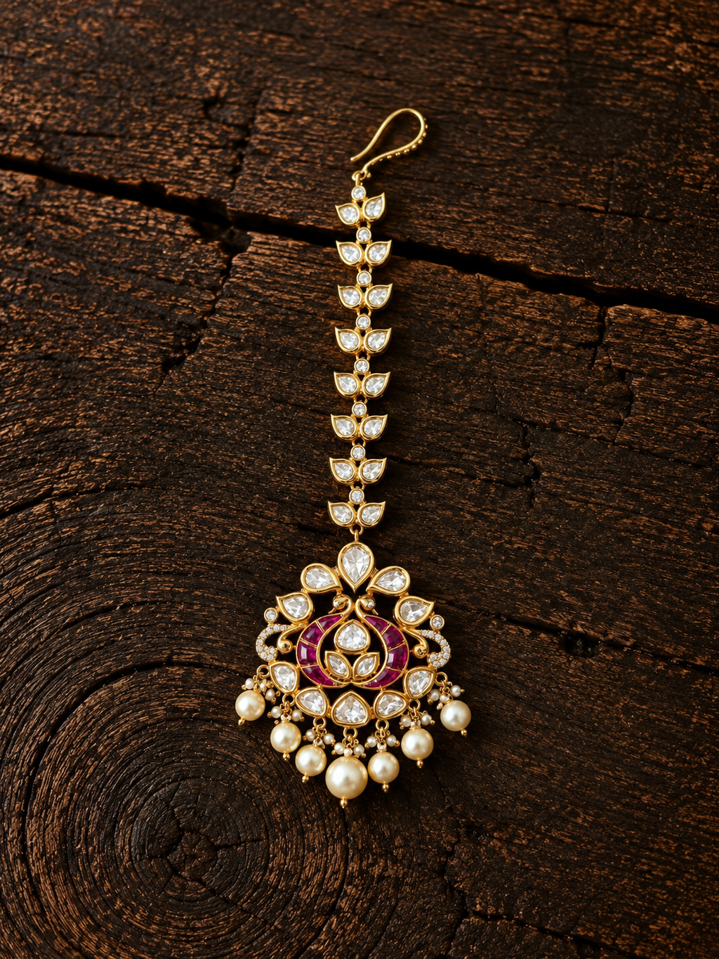 Green Victorian-Plated Ethnic Kundan Maang Tikka