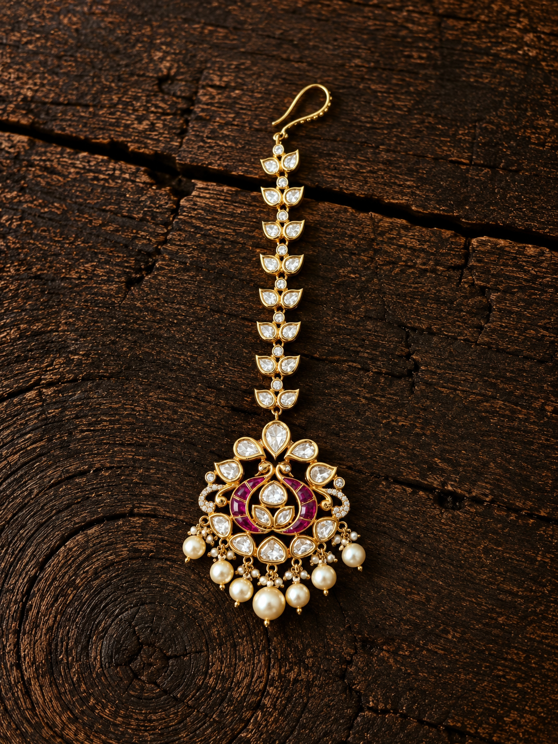 Pink Victorian-Plated Ethnic Kundan Maang Tikka