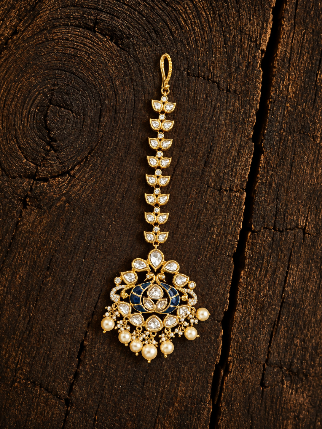Green Victorian-Plated Ethnic Kundan Maang Tikka