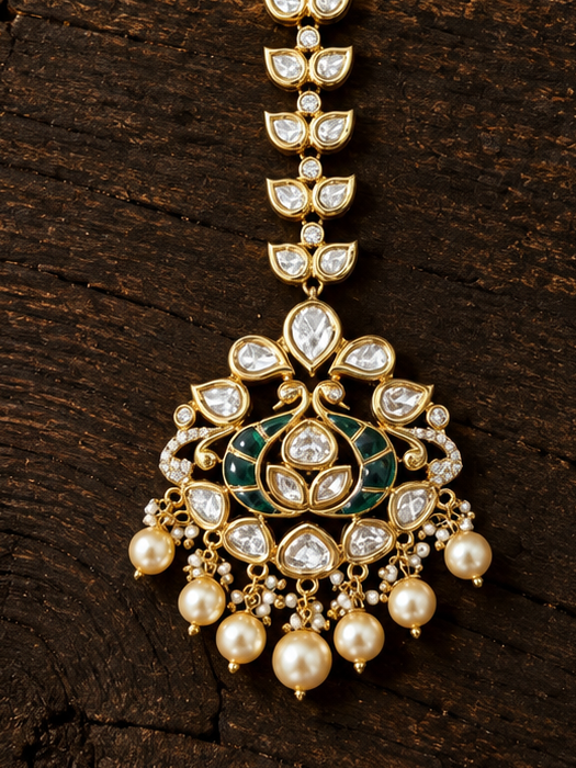 Green Victorian-Plated Ethnic Kundan Maang Tikka