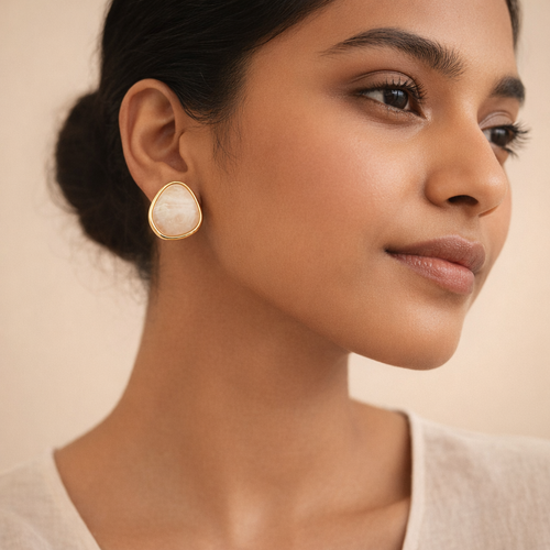 Blush Marble Golden Teardrop Stud Earrings