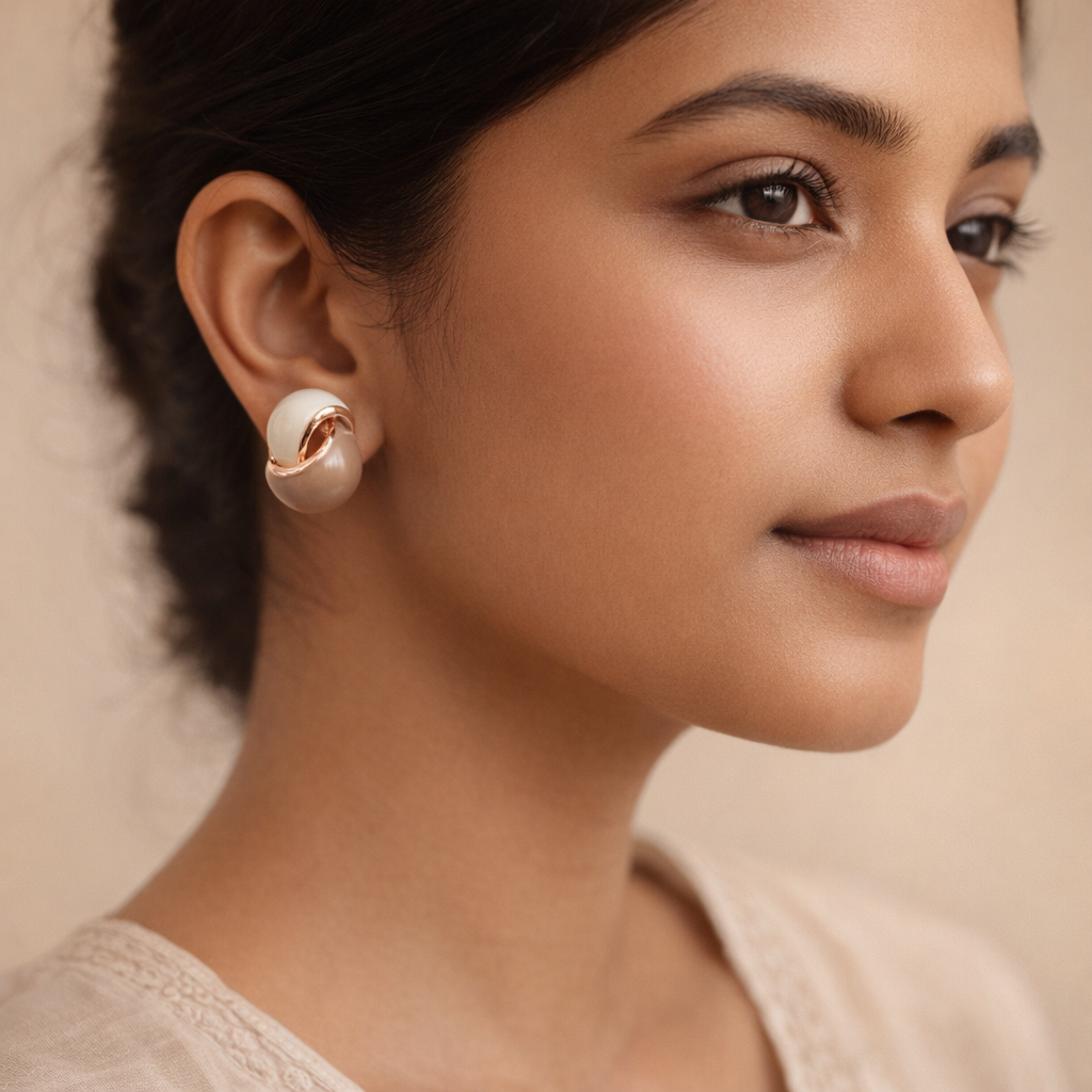 Dual Tone Ivory & Rose Gold Knot Stud Earrings