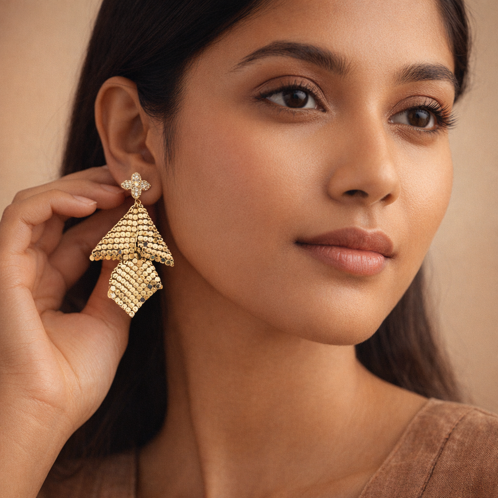 Radiant Golden Mesh Statement Earrings