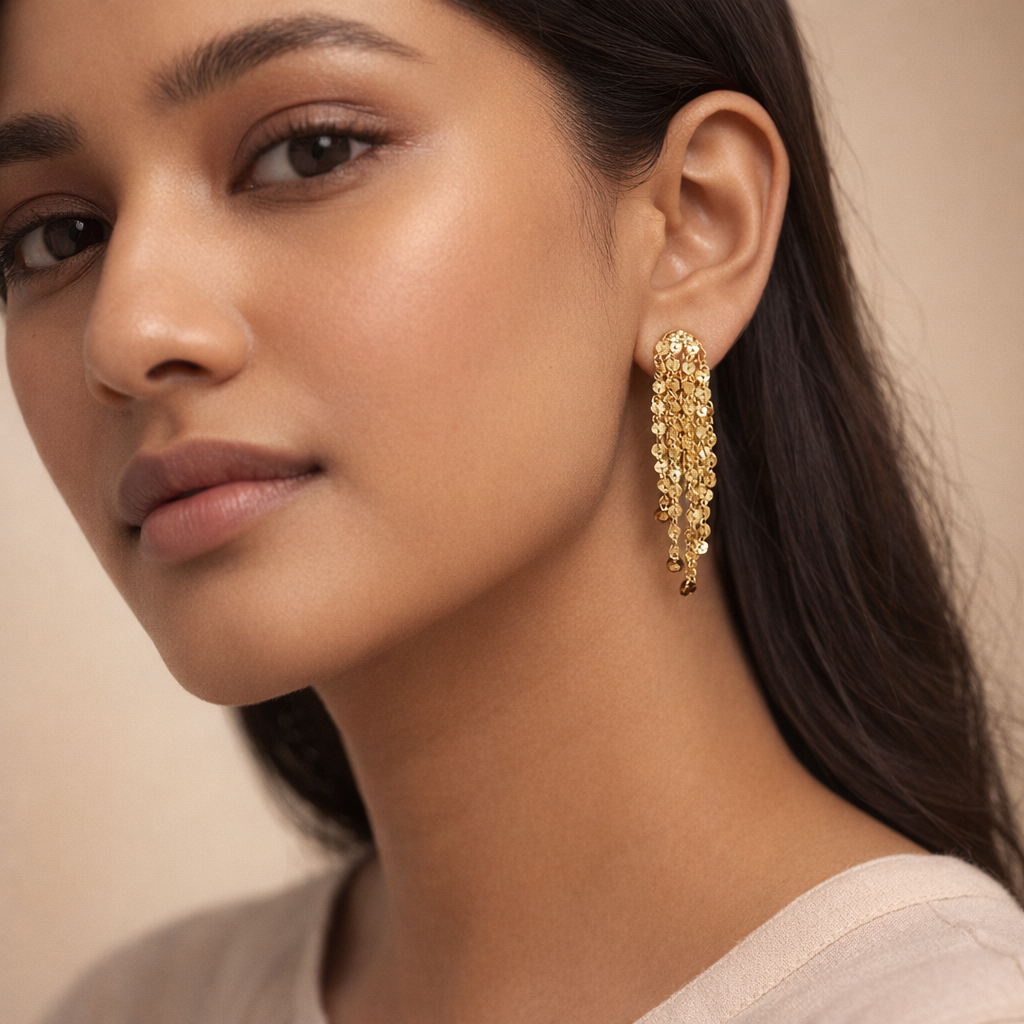 Golden Shimmering Disc Waterfall Earrings