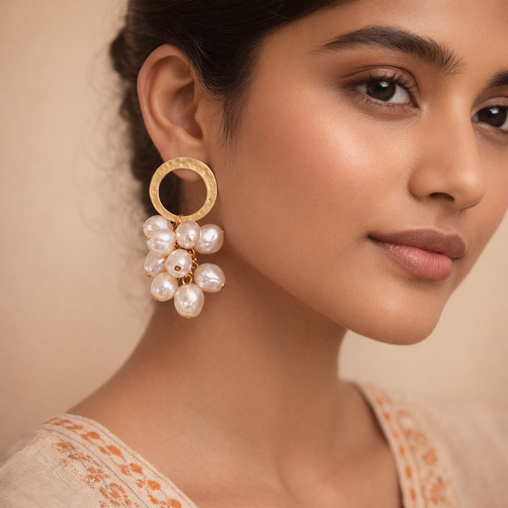 Lustrous Hammered Gold & Baroque Pearl Drop Earrings