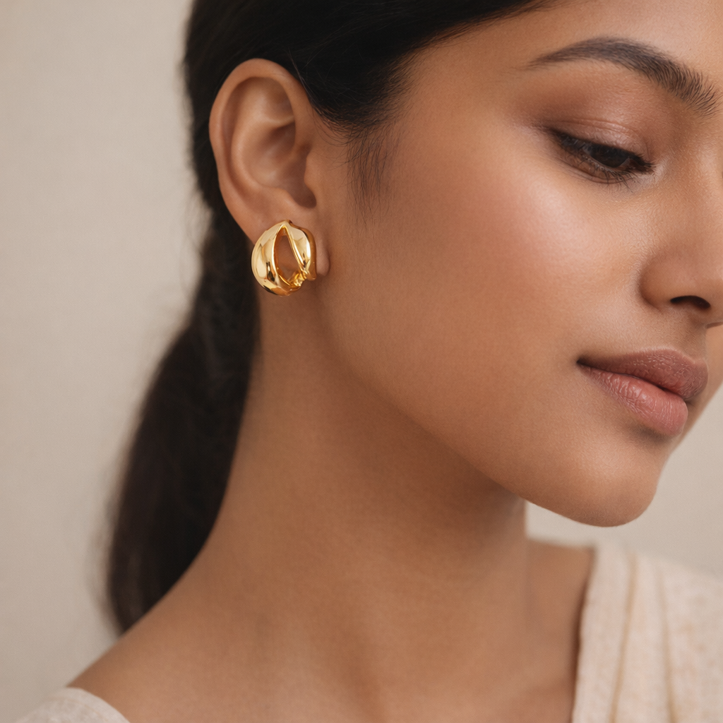 Sculptural Gilded Arc & Pearl Earrings