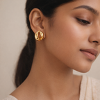 Sculptural Gilded Arc Pearl-Style Earrings