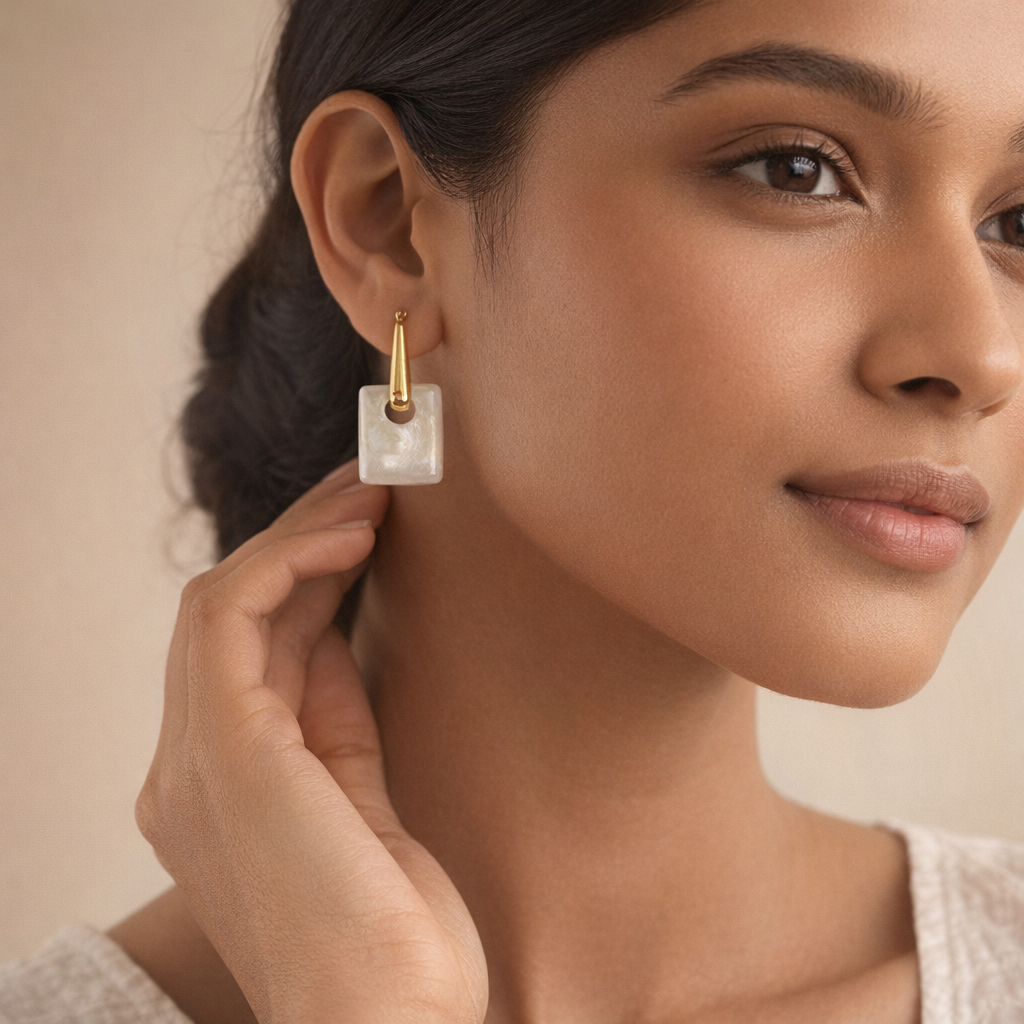 Lustrous Marbleized Resin Geometric Drop Earrings