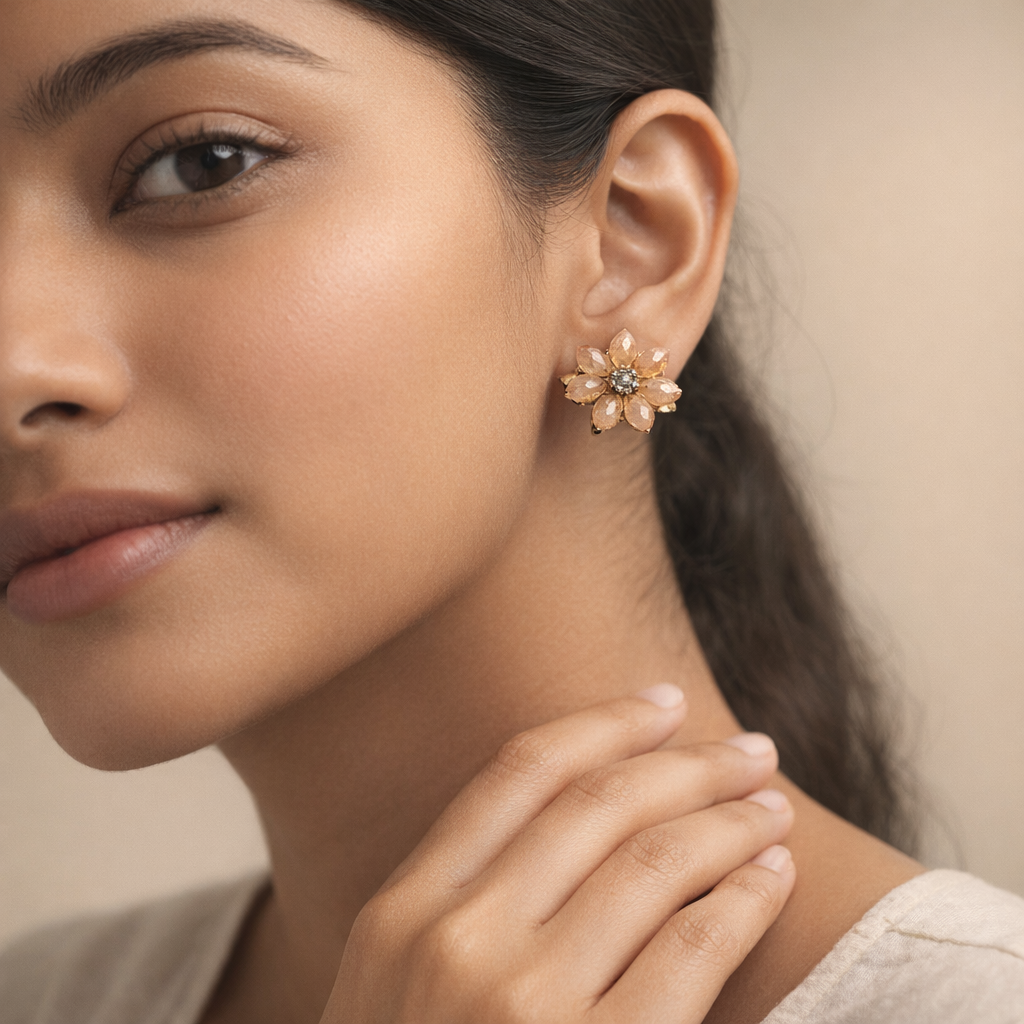 Champagne Crystal Blossom Stud Earrings