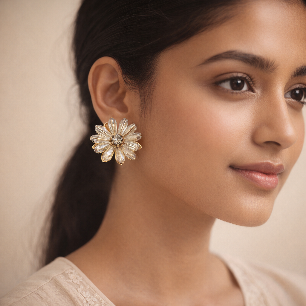 Crystal Sunburst Petal Stud Earrings