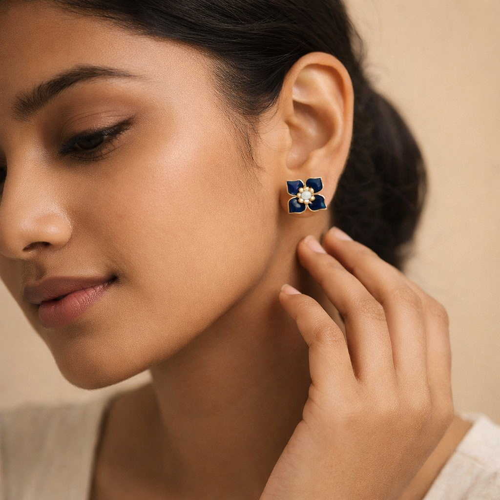 Midnight Bloom Pearl Stud Earrings