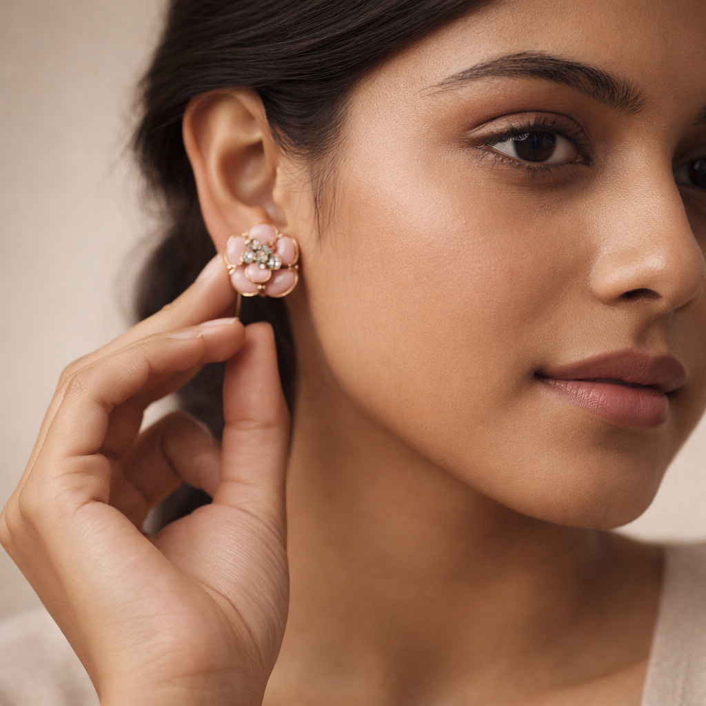 Dusty Rose Camellia Crystal Studs