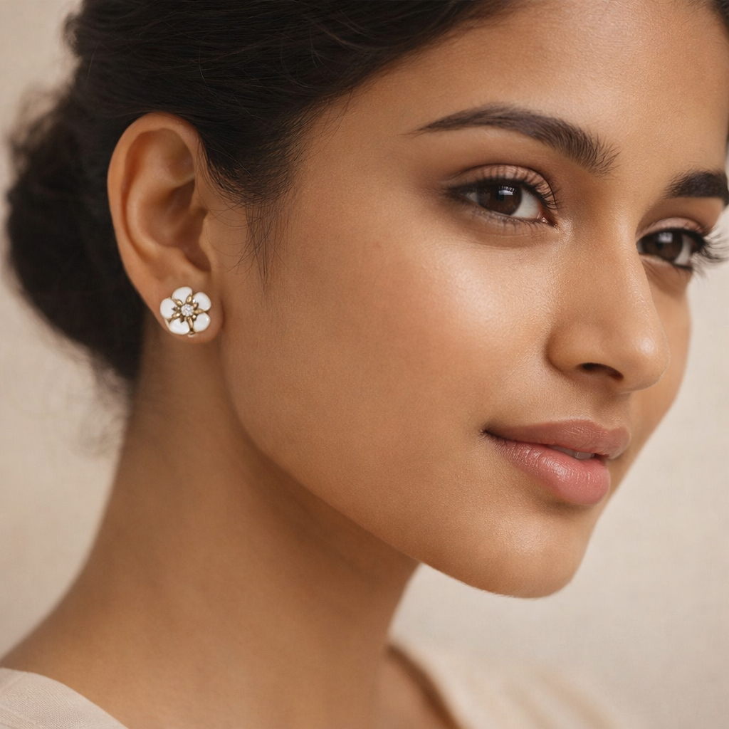 Gilded Camellia Crystal Studs