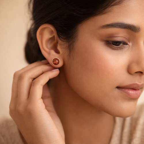 Gilded Cognac Marble Studs