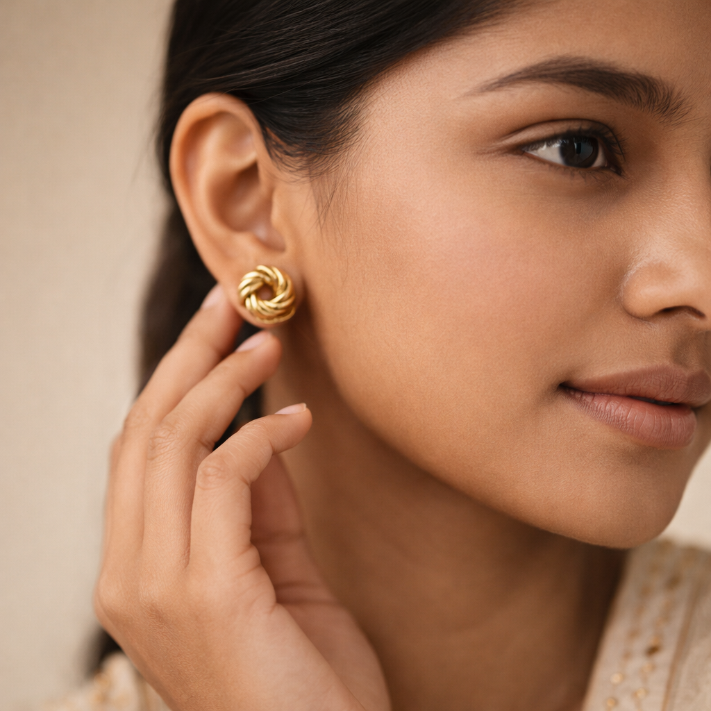 Gilded Ribbed Love Knot Studs