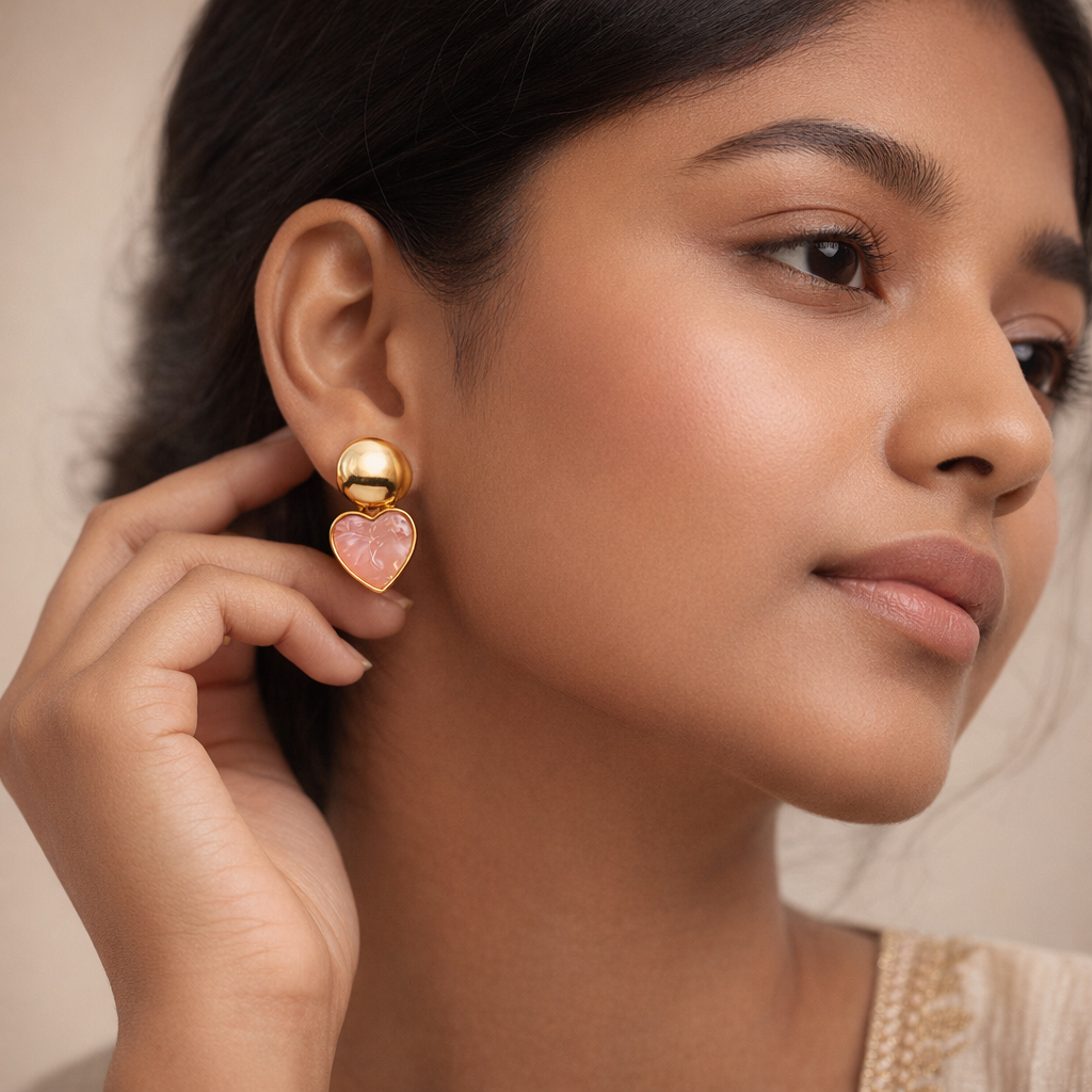 Gilded Rose Heart Drop Earrings