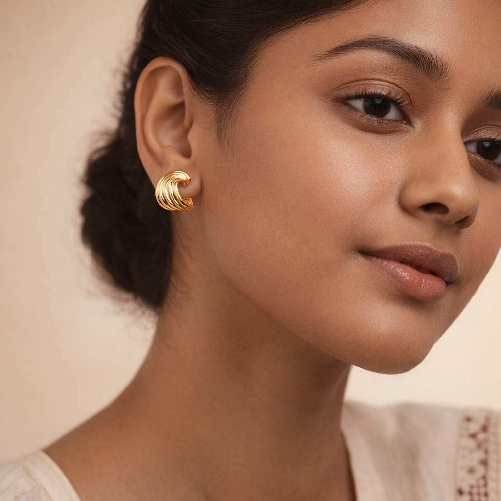 Gilded Ribbed Tidal Hoops