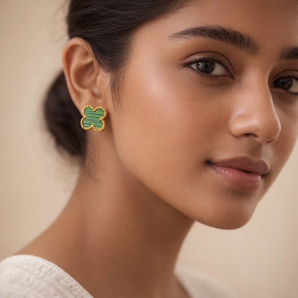 Gilded Malachite Clover Studs