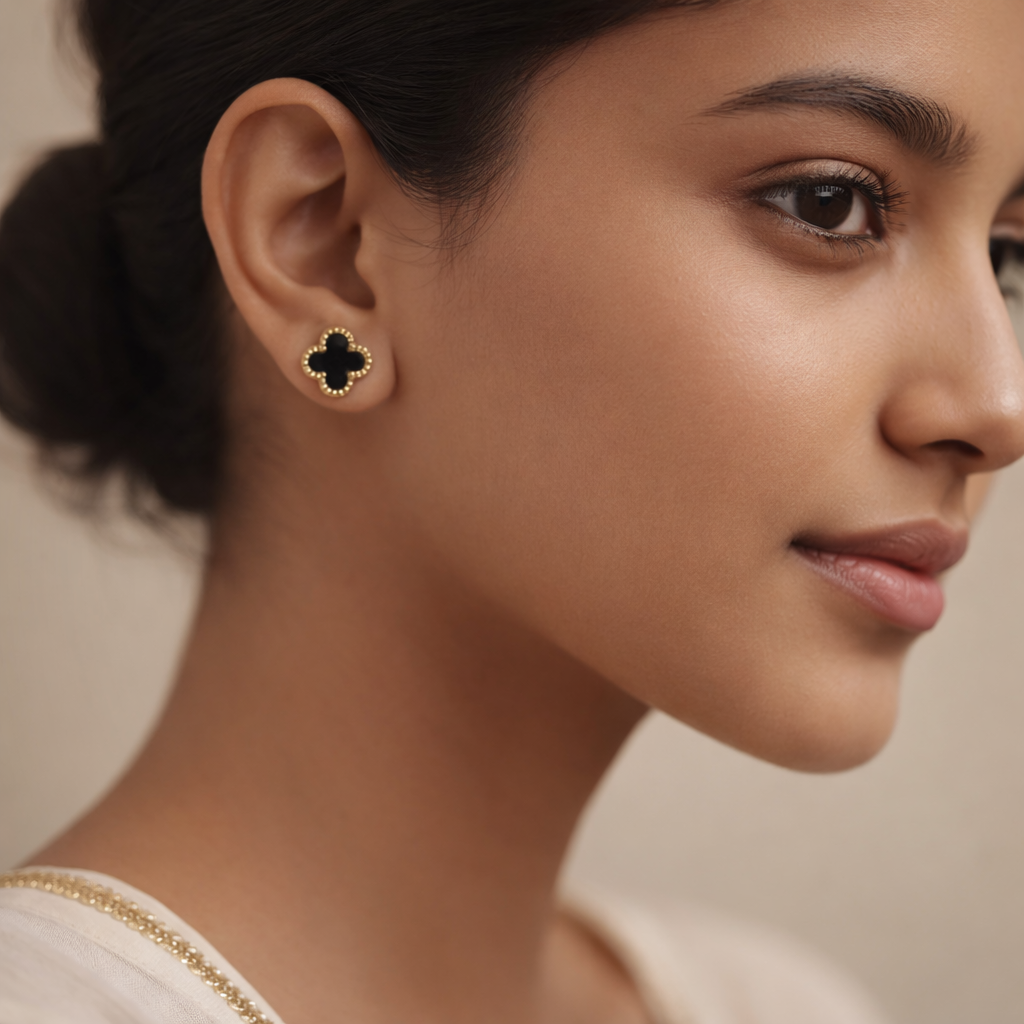 Gilded Onyx Clover Studs