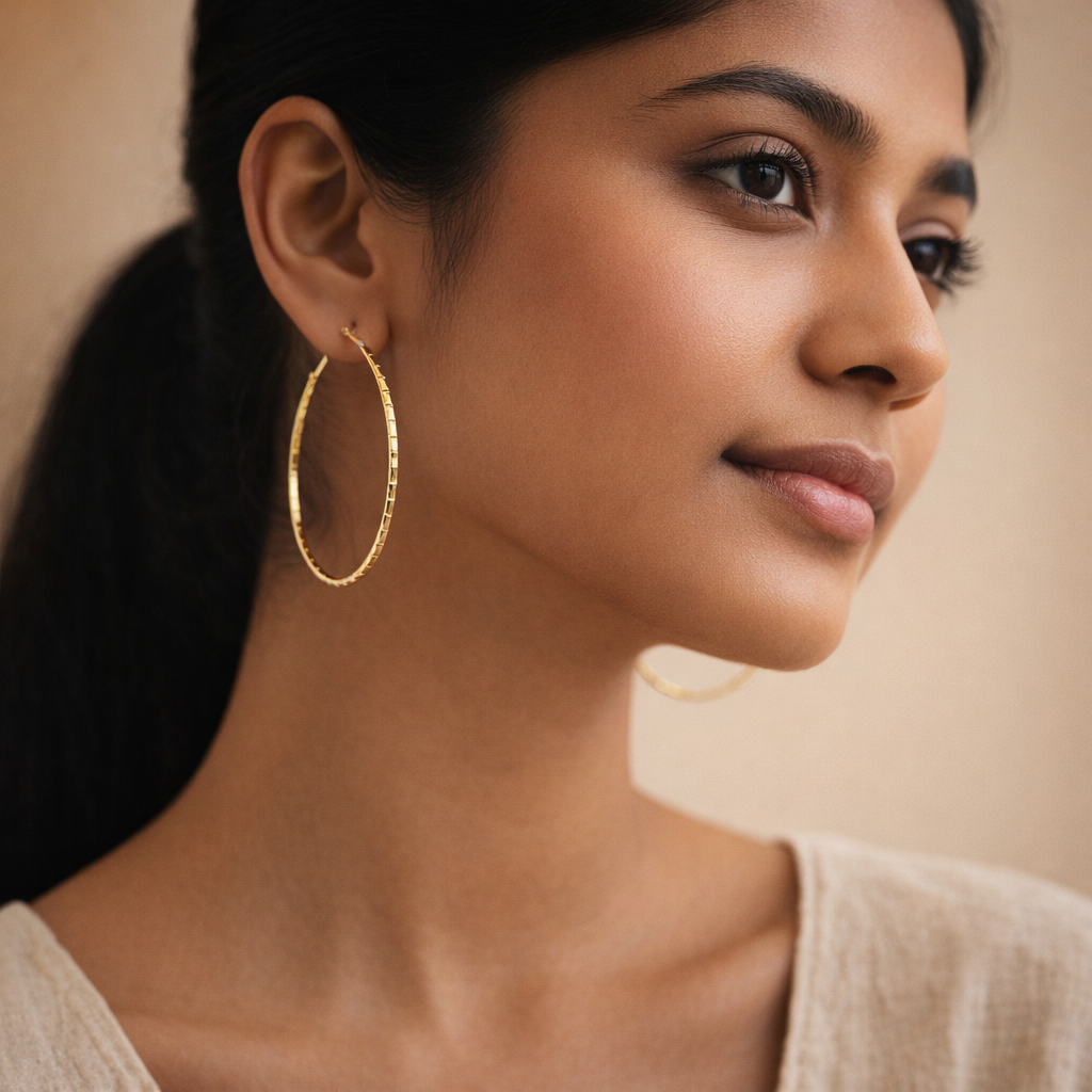 Gilded Hammered-Edge Oversized Hoops