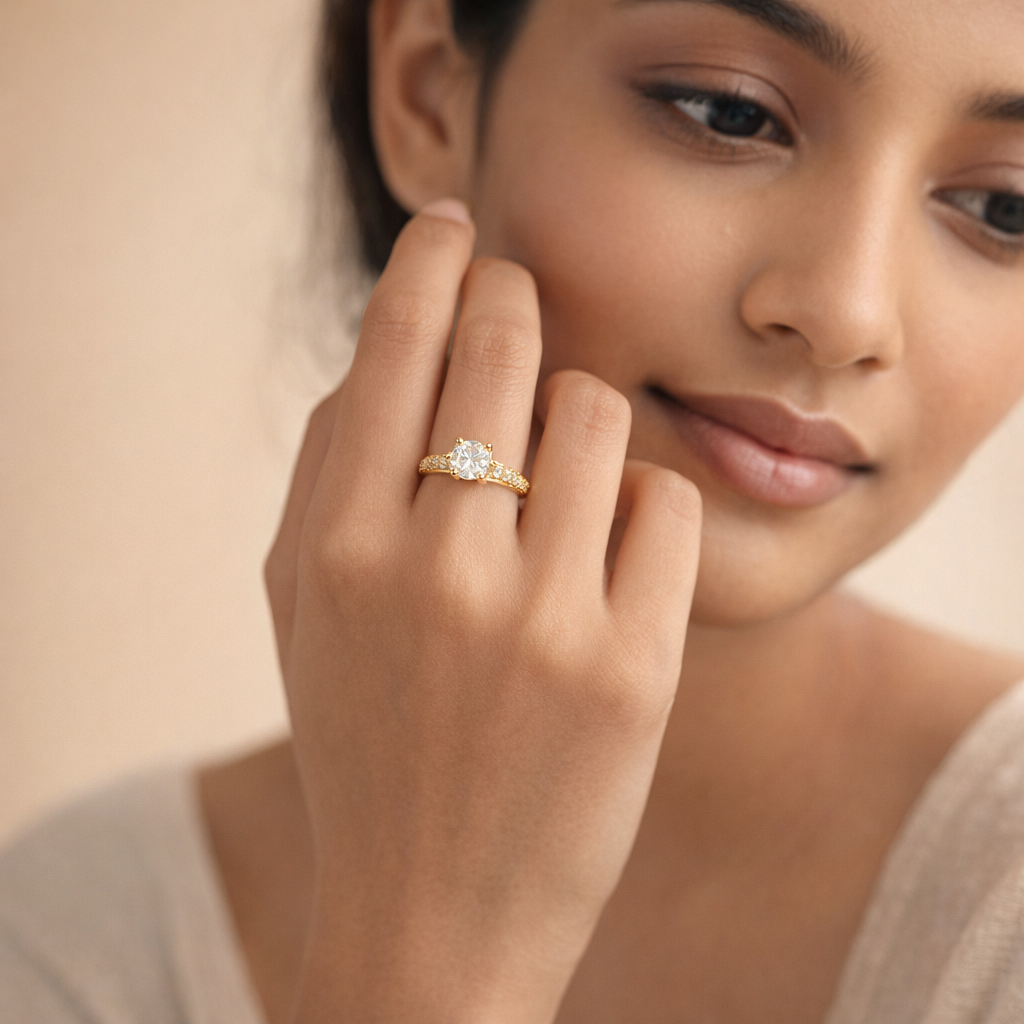 Radiant Solitaire Pavé Golden Ring