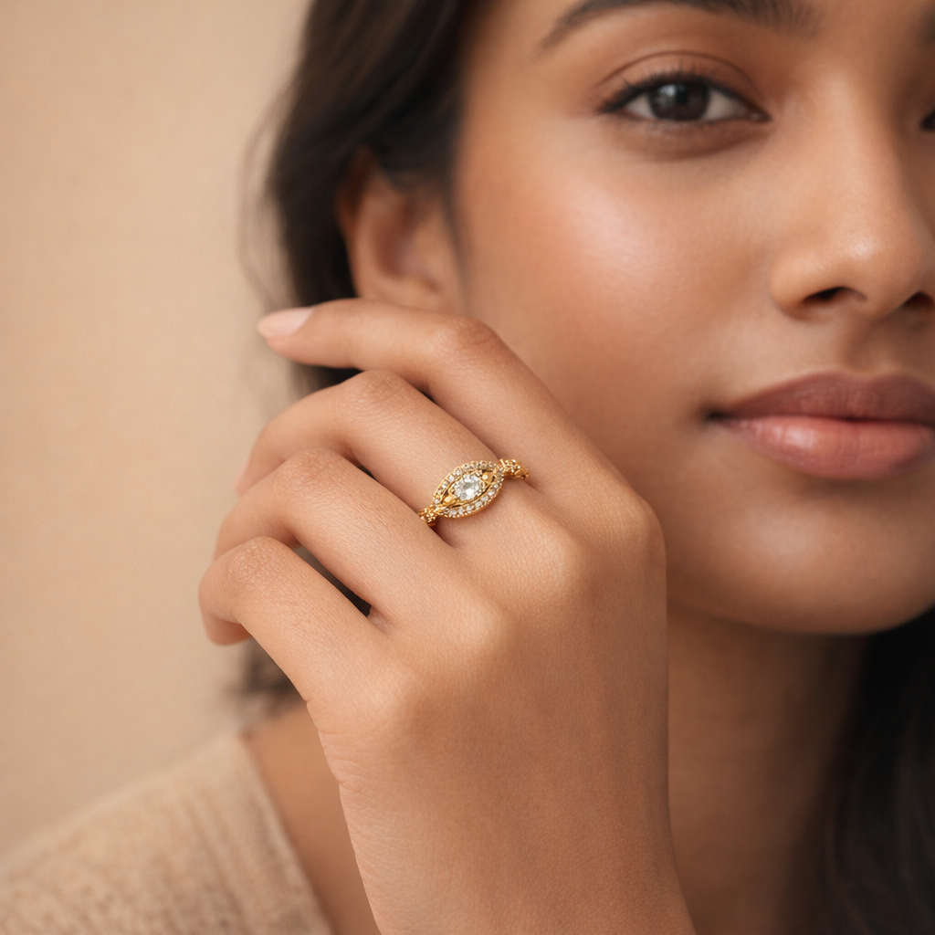 Marquise Halo Celestial Golden Ring