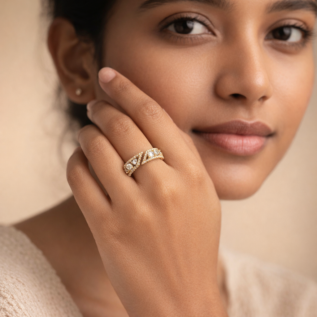Gilded Geometric Multi-Stone Band