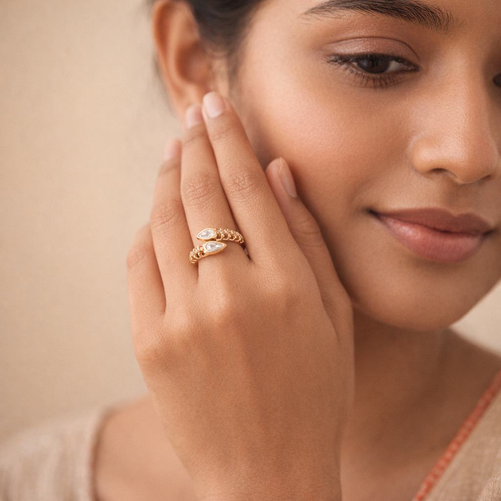 Gilded Serpent Teardrop Bypass Ring