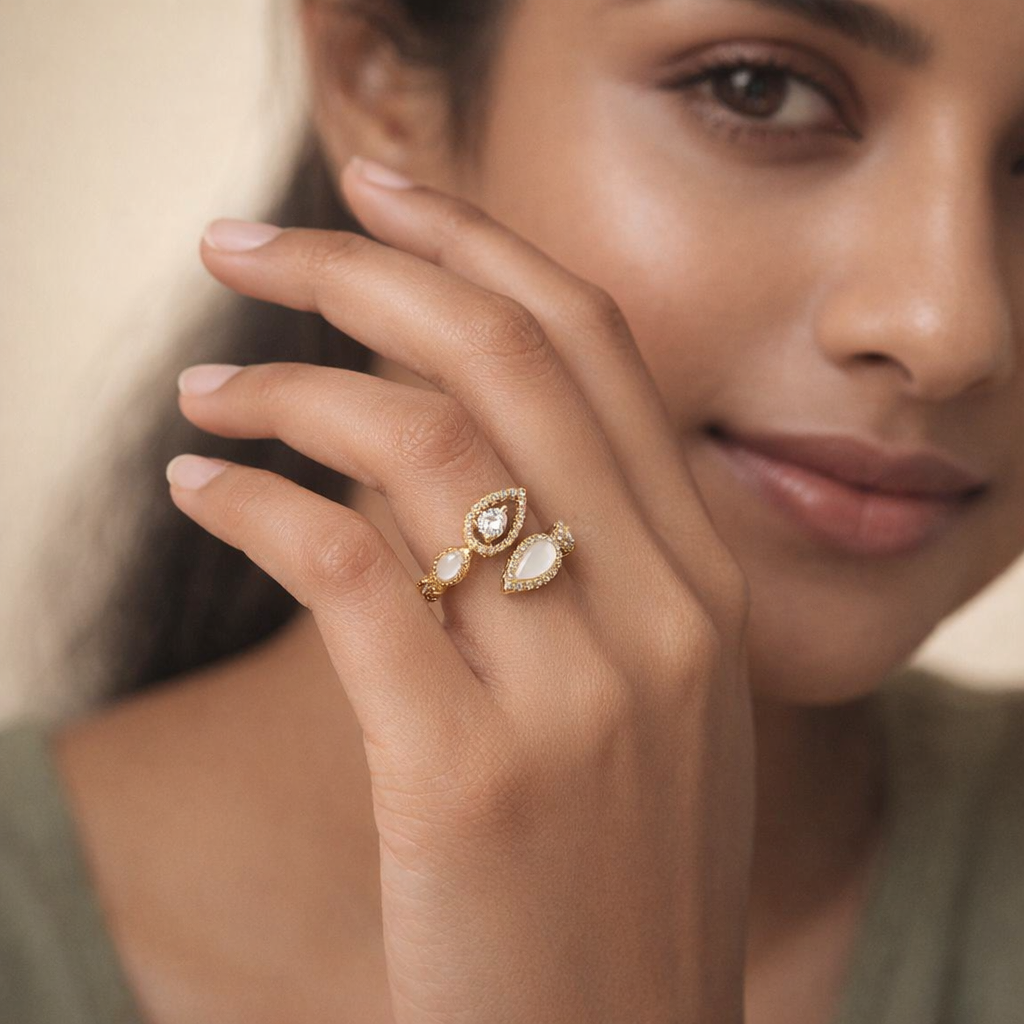 Gilded Teardrop Inlay Bypass Ring