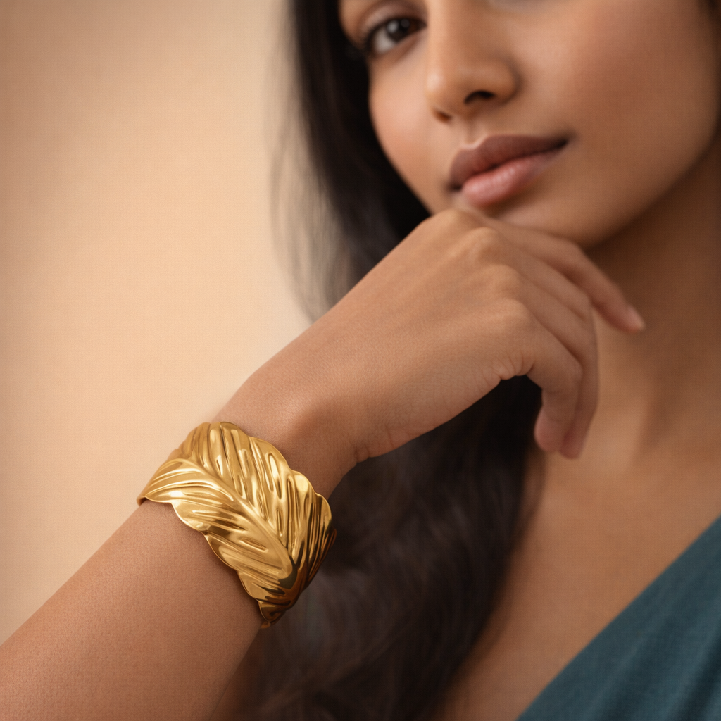Sculptural Gilded Leaf Cuff