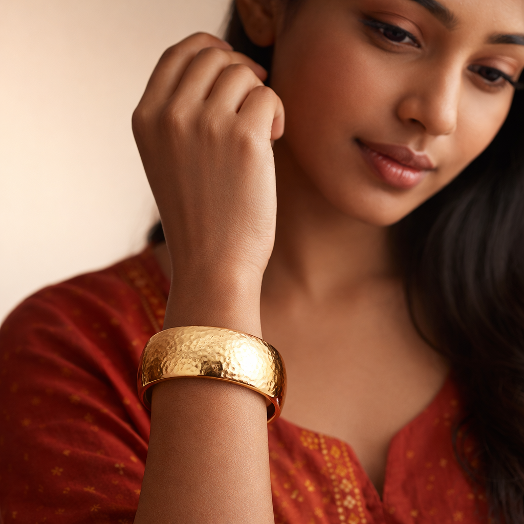Gilded Hammered Hinged Bangle