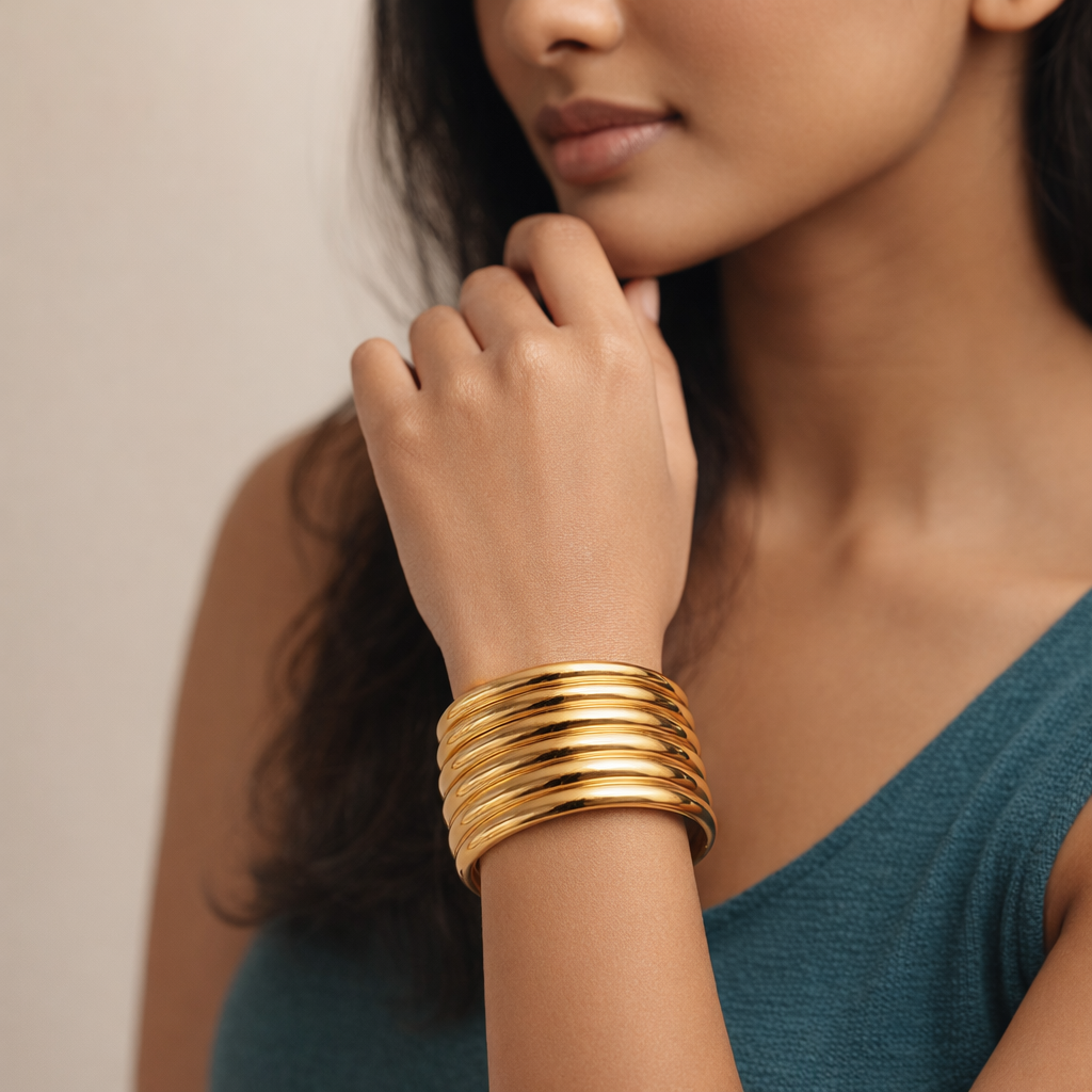 Gilded Ribbed Tiered Cuff