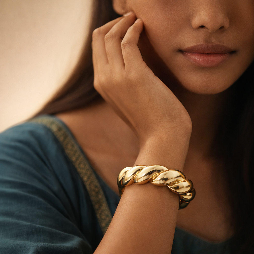Gilded Twisted Croissant Bangle