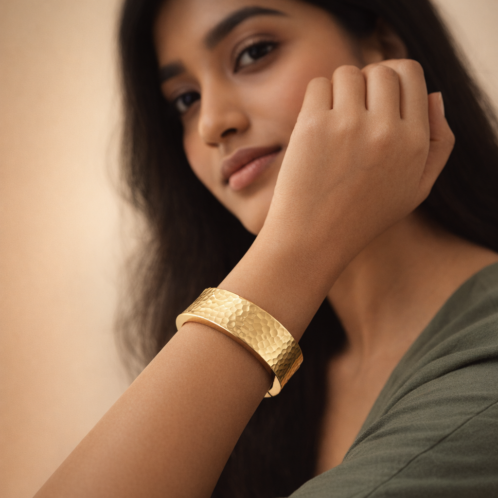 Gilded Honeycomb Hammered Bangle